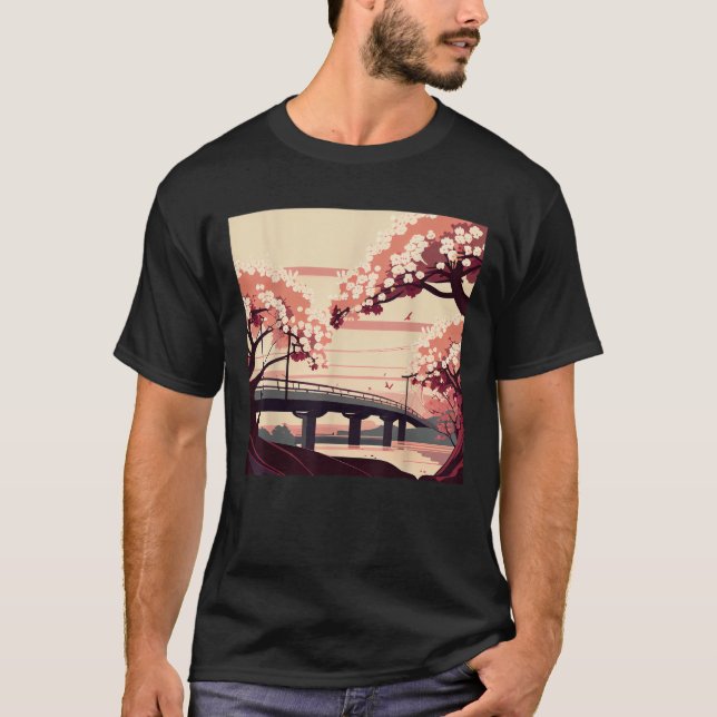 Sakura Splendor Japanisch Landschaftlich Cherry Bl T-Shirt (Vorderseite)