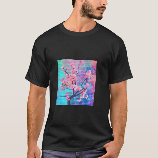 Sakura Synthwave farbenfroh Vaporwave Cherry Bloss T-Shirt (Vorderseite)
