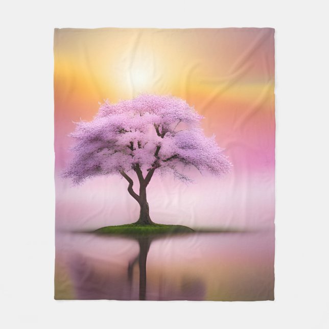 Sakura Tree bei Sonnenaufgang Fleecedecke (Vorderseite)