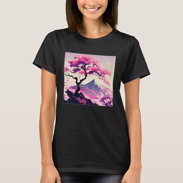 Sakura Tree Cherry Blossom Illustration Scenery Wo T-Shirt (Vorderseite)