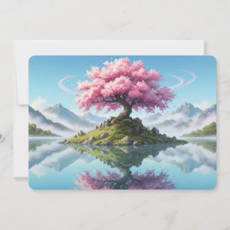 Sakura Tree Lake Landscape Postcard - Artistic Asi Einladung