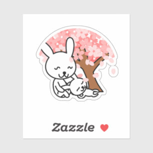 Sakura Tree Niedlich Kawaii Bunny Couple Aufkleber