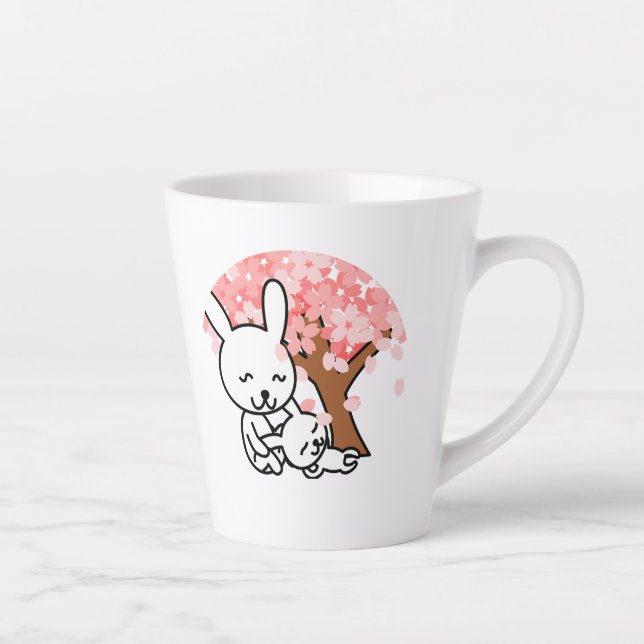 Sakura Tree Niedlich Kawaii Bunny Couple Milchtasse (Rechts)
