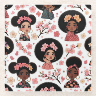 Sakura und Puffs - schwarze Mädchen mit afro puffs Glasuntersetzer
