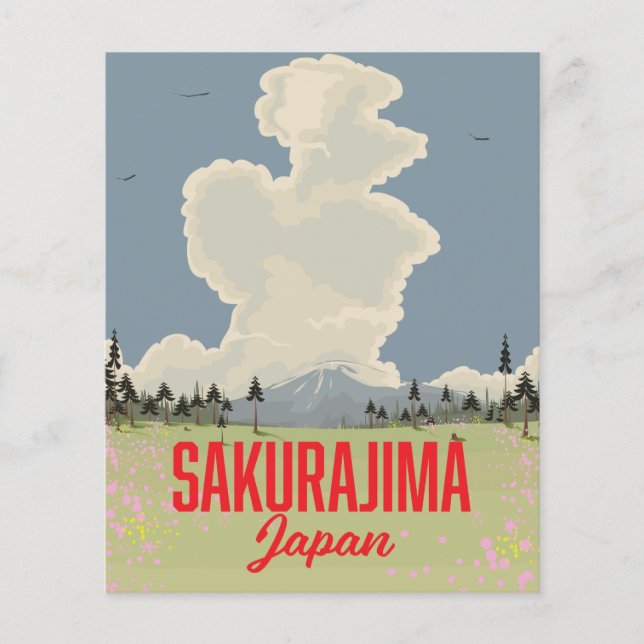 Sakurajima Japan Retro-Reise-Poster. Flyer (Vorne)