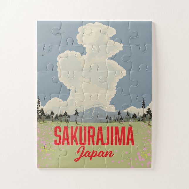 Sakurajima Japan Retro-Reise-Poster. Puzzle (Vertikal)