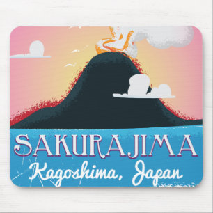 Sakurajima Vulkan Japan Vintage Reiseplakat Mousepad
