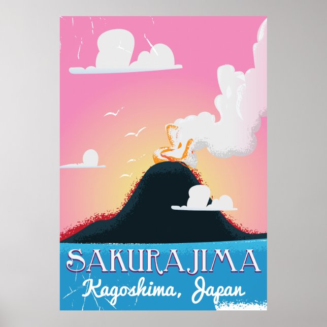 Sakurajima Vulkan Japan Vintage Reiseplakat Poster (Vorne)