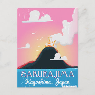 Sakurajima Vulkan Japan Vintage Reiseplakat Postkarte