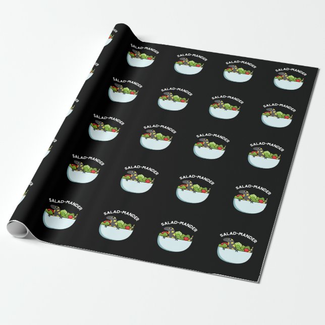 Salad mander Funny Salamander Animal Pun Dark BG Geschenkpapier (Ungerollt)