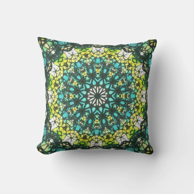 Salad Spinner – Green Yellow Mandala Pattern Kissen (Vorderseite)