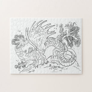 Salamandarin Sea Dragon Line Kunst Farbe für sich Puzzle