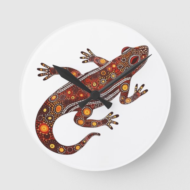 Salamander im einheimischen Stil in roten Farben Runde Wanduhr (Vorderseite)