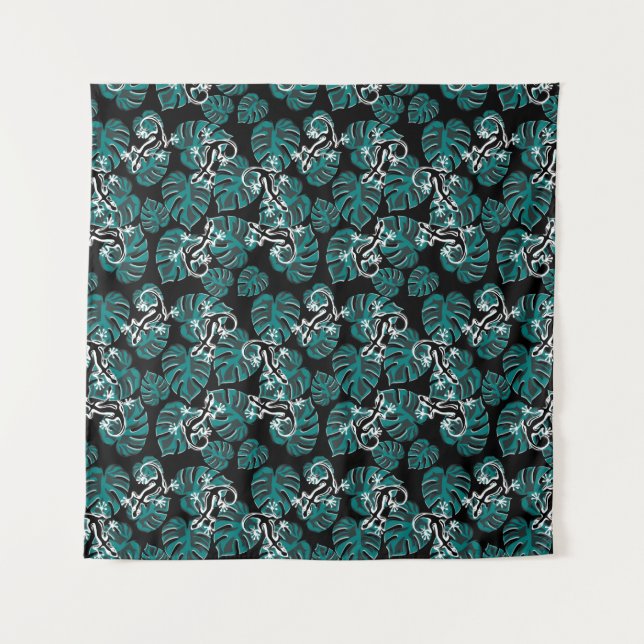 Salamander und Muster für grünes Leaf Wandteppich (Vorderseite)