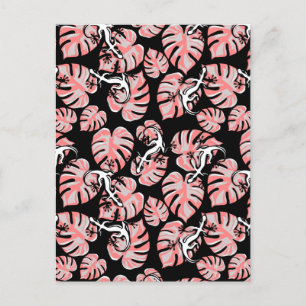 Salamander und rosa Blätter, wiederholt Muster Postkarte