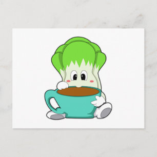 Salat mit Tasse Kaffee Postkarte