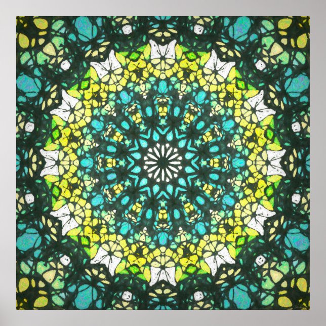 Salatschleuderer – Grün-gelbes Mandala-Muster Poster (Vorne)