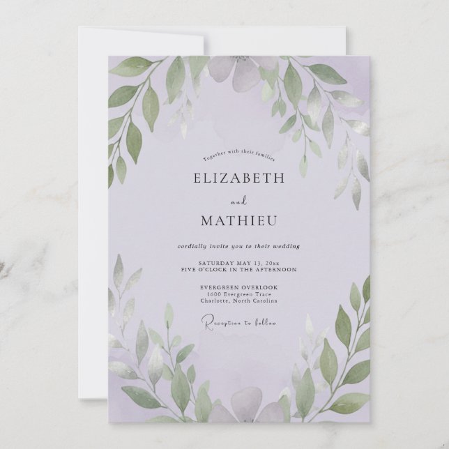 Salbei-Amethyst-Blatt-Hochzeit Einladung (Vorderseite)