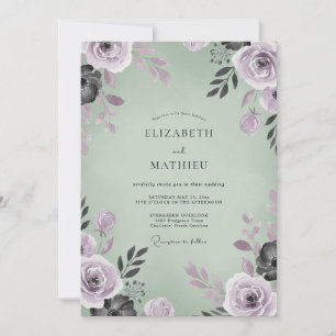 Salbei-Amethyst-Laub-Eukalyptus-Hochzeit Einladung