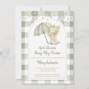 Salbei April-Schauer Grün Gingham Baby Shower  Einladung