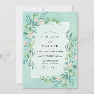 Salbei-Aquagrün-Blumenhochzeit Einladung