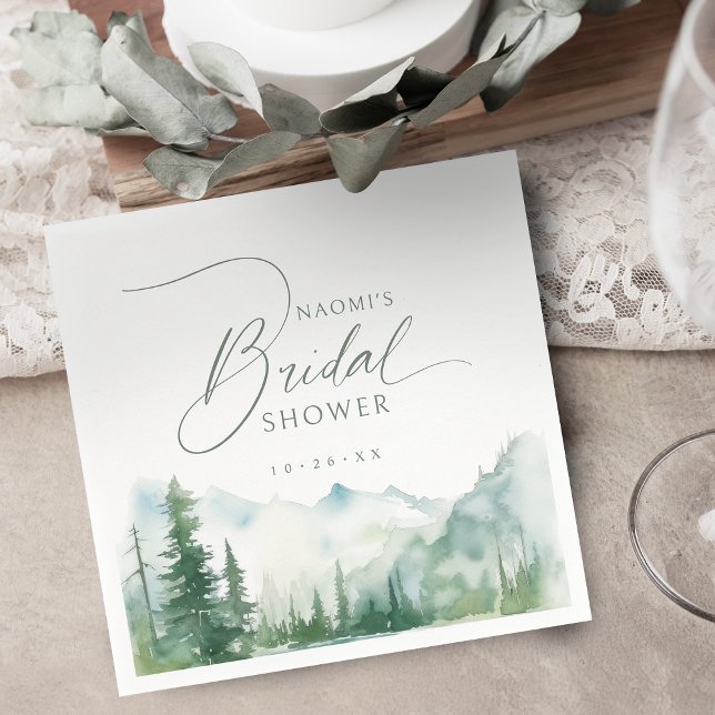 Salbei-Aquarell-Berg-Rustikale-Hochzeitsdusche  Serviette (Sage Watercolor Mountain Rustic Bridal Shower Napkins)