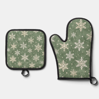 Salbei-Aquarell-Schneeflockenmuster Ofenhandschuh & Topflappen-Set