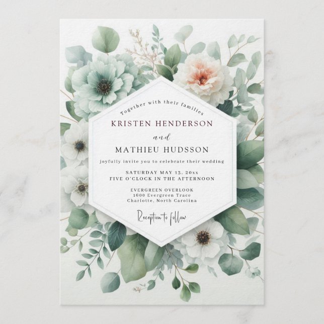 Salbei Ätherische Anemone Hochzeit Einladung (Vorderseite)