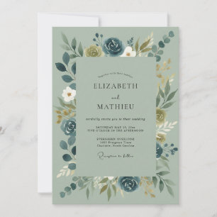 Salbei Blau Organische Natur Hochzeit Einladung
