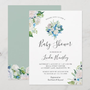 Salbei Blaue Florale Babyparty-Einladung Einladung