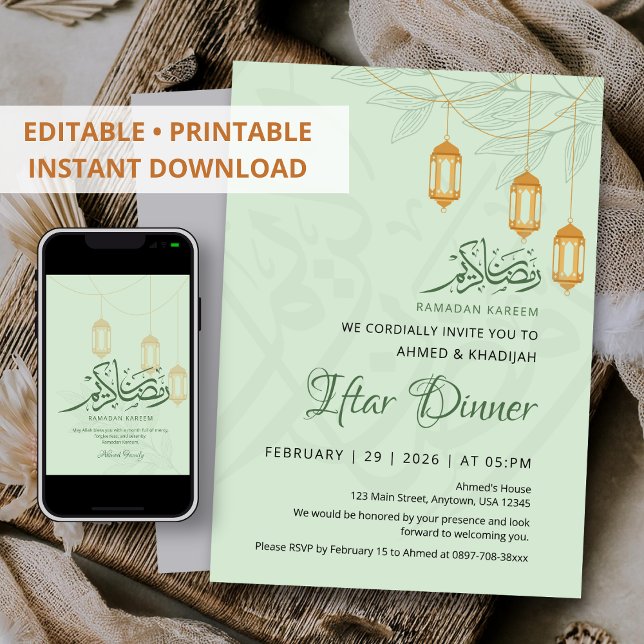 Salbei-Blumen-Hängelaternen Ramadan Iftar-Abendess Einladung (Von Creator hochgeladen)