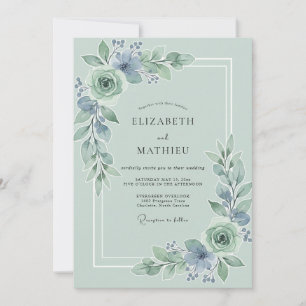 Salbei-Blumen-Hochzeit in Blau Einladung
