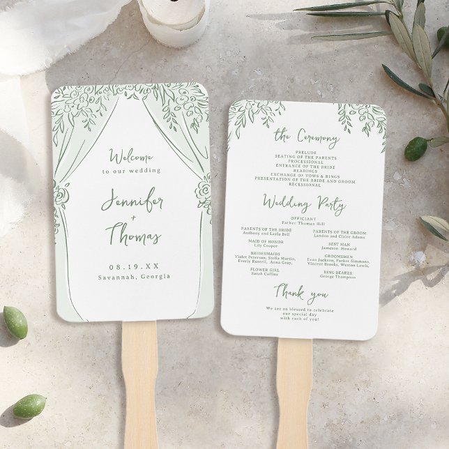Salbei-Blumenbogen Whimsical-Hochzeitsprogramme Fächer (Sage Floral Arch Whimsical Wedding Programs Hand Fan)