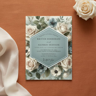 Salbei-Blüten-Romantik-Hochzeit Einladung