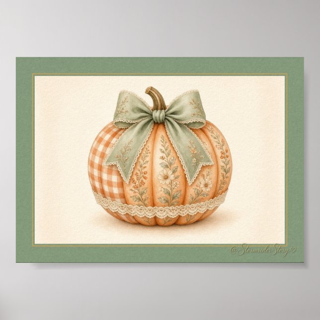 Salbei-Bogen-Gingham-Patchwork-Kürbis Poster (Vorne)