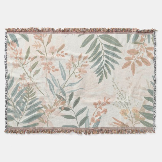Salbei-Botanical-Blush-Blatt-Aquarellmuster Decke (Vorderseite)