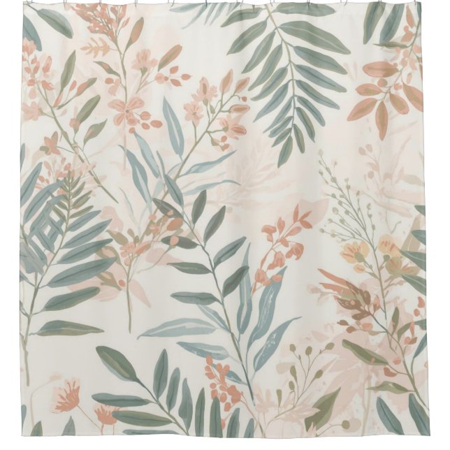 Salbei-Botanical-Blush-Blatt-Aquarellmuster Duschvorhang (Vorderseite)