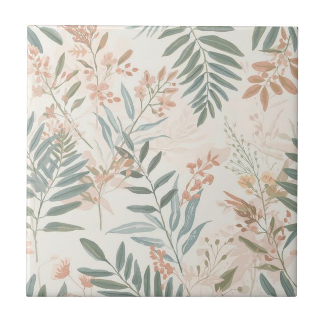 Salbei-Botanical-Blush-Blatt-Aquarellmuster Fliese (Vorderseite)