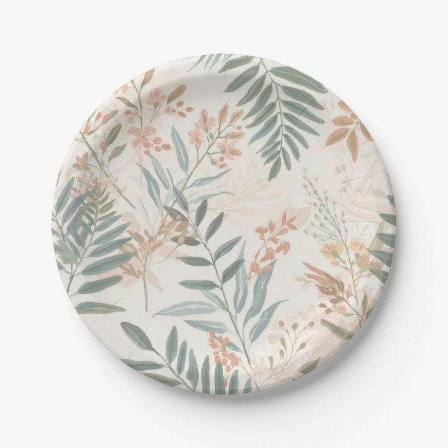 Salbei-Botanical-Blush-Blatt-Aquarellmuster Pappteller (Vorderseite)
