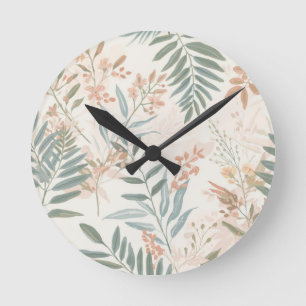 Salbei-Botanical-Blush-Blatt-Aquarellmuster Runde Wanduhr
