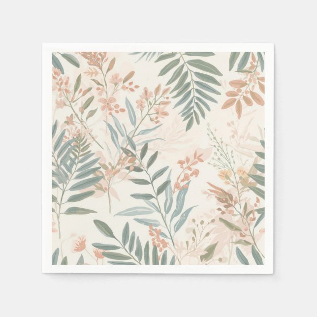 Salbei Botanical Blush Blatt Aquarellmuster Serviette (Vorderseite)