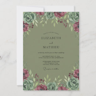 Salbei Burgunder Botanische Romanze Hochzeit Einladung