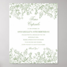 Salbei-Chinoiserie-Blumen-Zeitkapsel-Baby-Geburtst Poster