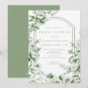 Salbei Chinoiserie Toile Florale Brautschauer Einladung