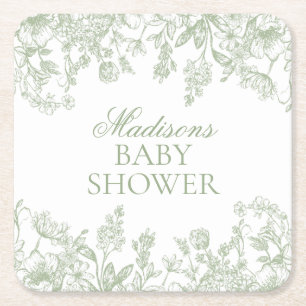 Salbei-Chinoiserie-Vintage-Blumen-Baby-Party Rechteckiger Pappuntersetzer
