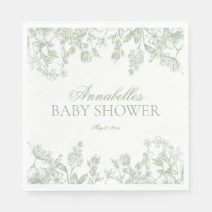 Salbei-Chinoiserie-Vintage-Blumen-Baby- Shower-Des Serviette