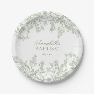 Salbei-Chinoiserie Vintage-Blumen-Taufdessert Pappteller