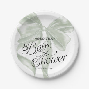 Salbei-Coquette-Bogen-Baby-Shower-Papierplatten Pappteller