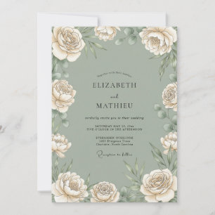 Salbei-Cream-Blumen-Botanische-Hochzeit Einladung