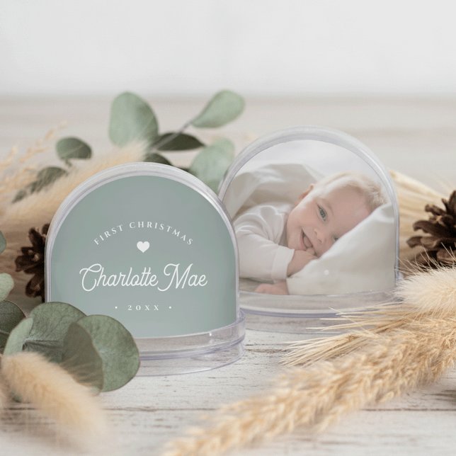 Salbei | Einfach & Sweet First Christmas Baby Foto Schneekugeln (Von Creator hochgeladen)